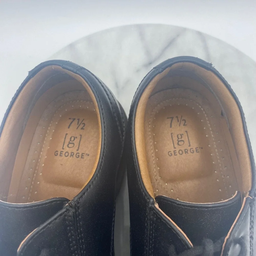 George Mens 7.5 Dress Shoes Black MNGE22GN002L Cap Toe Lace Up Derby